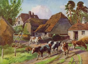 Illustration til My Farm (farve litho) af Reginald Mills