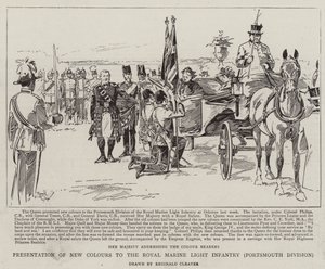 Overrækkelse af nye faner til Royal Marine Light Infantry, Portsmouth Division (litografi) af Reginald Thomas Cleaver