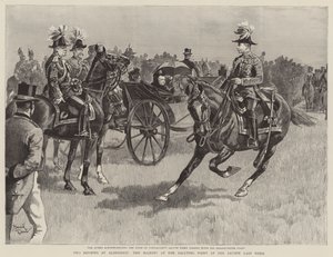 Dronning Victoria på salutpladsen ved gennemgangen i sidste uge (kobberstik) af Reginald Thomas Cleaver