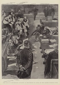 Hertugen af Devonshire taler i Overhuset om lovforslaget om sogneråd (kobberstik) af Reginald Thomas Cleaver