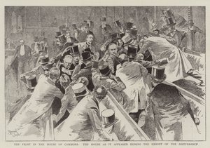 Kampen i Underhuset, huset som det så ud, da urolighederne var på sit højeste (kobberstik) af Reginald Thomas Cleaver