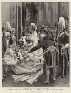 Den første salon afholdt af dronningen personligt i år (litografi) af Reginald Thomas Cleaver