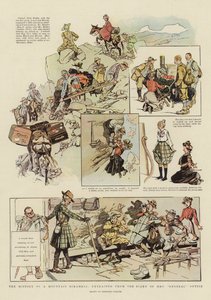 The History of a Mountain Scramble, uddrag af fru "General" Putties dagbog (farvelitografi)