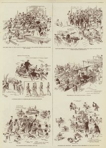 Hjemmestyre-sessionen, nogle "Daily Graphic"-skitser i parlamentet (kobberstik) af Reginald Thomas Cleaver