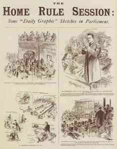 Hjemmestyre-sessionen, nogle "Daily Graphic"-skitser i parlamentet (kobberstik)