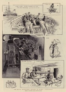 Flådens manøvrer, studier om bord på et slagskib (litografi) af Reginald Thomas Cleaver