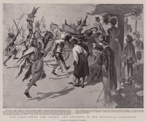 Festerne i Paris, "fjolserne" og de studerende i den historiske procession (litografi)