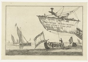 Statensloop og sejlskibe på stille vand Den nødde og underholdende brug af Versheyde Binne-Waters; Constigh fjernet og bragt ind i Cooper af R.N. Sailor (serietitel på objekt) Indre vandveje (serietitel) af Reinier Nooms