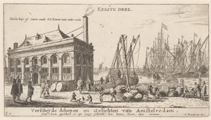Udsigt over Amsterdams havn med vandmyndighedens kontor (titelside) af Reinier Nooms, called Zeeman