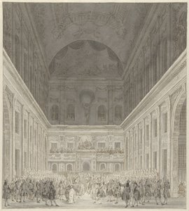 Bal i borgersalen i Amsterdams rådhus til ære for besøget af prins William V og Wilhelmina af Preussen, juni 1768 af Reinier Vinkeles (I)
