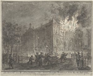 Brand i Amsterdams rådhus, 1762 af Reinier Vinkeles (I)