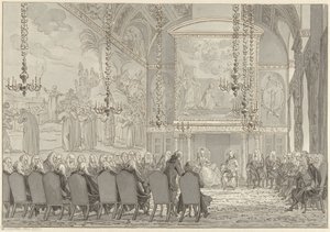 Modtagelse af Prins William V og Wilhelmina af Preussen i Rådhuset i Amsterdams rådhus af Reinier Vinkeles (I)