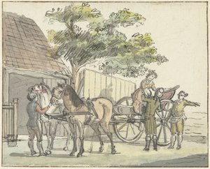 Vogn med to heste på restaurant De Donkere Kuil ved Haarlem af Reinier Vinkeles (I)