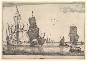 Large Sailing Vessel and Rowing Boat, 17th century. dani