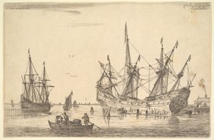 Mænd, der tætner skroget på et skib, 1600-tallet.