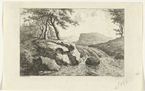 Landskab med vandfald