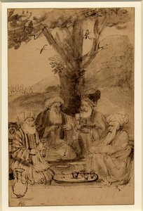 Fire mullaher siddende under et træ, Rembrandt, ca. 1656-61