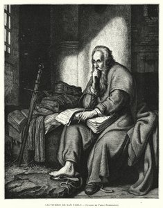St Paul i fængsel (litho) af Rembrandt Harmensz. van Rijn (after)