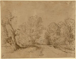 En skovklædt vej af Rembrandt Harmensz. van Rijn