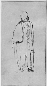 En mand set bagfra, gående mod venstre (pen & blæk på papir) af Rembrandt Harmensz. van Rijn