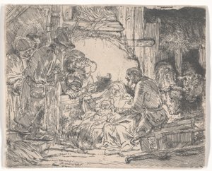 Tilbedelse af hyrderne med en lampe, ca. 1654 (radering) af Rembrandt van Rijn