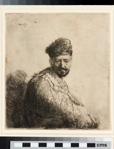 Skægget mand i pelset orientalsk kasket: kunstnerens far af Rembrandt van Rijn