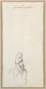 Skægget mand i profil, i høj kasket, ca. 1640 (sort kridt på papir) af Rembrandt Harmensz. van Rijn