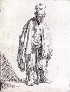 Tigger med høj kasket stående (pen og blæk på papir) af Rembrandt Harmensz. van Rijn