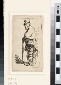 Tigger lænet sig op ad en pind, ca. 1630 (ætsning) af Rembrandt van Rijn