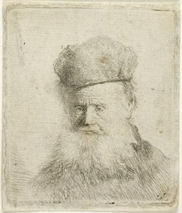 Buste af en gammel mand med pelshue og flydende skæg, ca. 1631 (radering på papir) af Rembrandt Harmensz. van Rijn