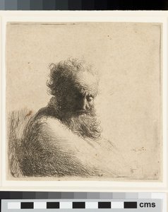 Buste af en gammel skægget mand, der ser ned, tre fjerdedele til højre af Rembrandt Harmensz. van Rijn