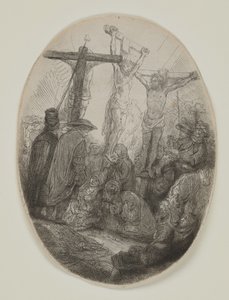 Kristus korsfæstet mellem to tyve: en oval plade, ca. 1641 (ætsning og tørnål) af Rembrandt van Rijn