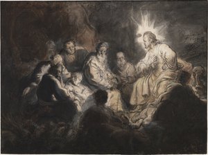 Kristus og hans disciple i Getsemane Have, af Rembrandt van Rhijn (1606-1669). Pen, pensel, grå og brun farve, akvarel på papir, ca 1634. Mål: 35,7x47,8 cm. Teylers Museum, Haarlem af Rembrandt Harmensz. van Rijn