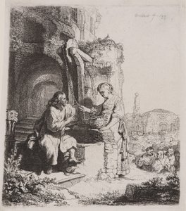 Kristus og Samarias kvinde: Blandt ruiner af Rembrandt van Rijn