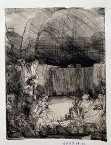 Udstilling af forløserens krop Tegning af Rembrandt Harmenszoon van Rijn (1606-1669) Firenze, Uffizi (Kontorer), Gabinetto Disegni e Stampe af Rembrandt van Rijn
