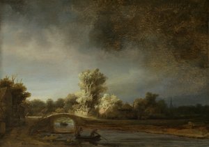 Landskab med en stenbro, ca. 1638 (olie på panel) af Rembrandt van Rijn