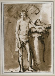Mandlig nøgen, oprejst (pen og lavering, bistre) af Rembrandt Harmensz. van Rijn