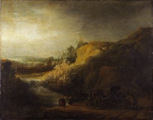 ""Landskab med Eunuks Dåb"" Maleri af Rembrandt van Rhijn (1606-1669) 1640 Niedersachsisches Landesmuseum, Hannover af Rembrandt Harmensz. van Rijn