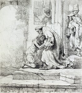 Return of the Prodigal Son (pen og blæk på papir) af Rembrandt van Rijn