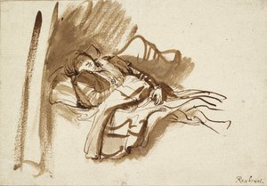 Saskia sover i sengen, c1630