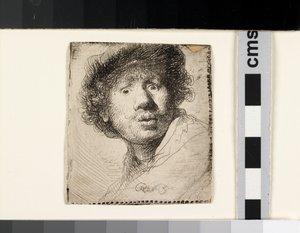 Selvportræt i kasket, åbenmundet af Rembrandt van Rijn