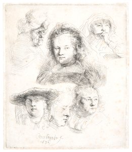 Studier af Saskias hoved og andre af Rembrandt Harmensz. van Rijn