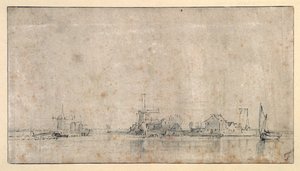 Amstel ved Omval, ca. 1650-53 (pen & blæk med vask på papir) af Rembrandt Harmensz. van Rijn