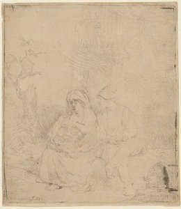Resten på flugten til Egypten: let ætset af Rembrandt Harmensz. van Rijn