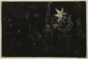 The Star of the Kings: A Night Piece, ca. 1651 (ætsning, drypoint og gravering på elfenbensfarvet papir) af Rembrandt Harmensz. van Rijn