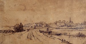 Udsigt over Sloten, ca. 1650 (pen & blæk med brun vask på papir) af Rembrandt Harmensz. van Rijn