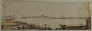 Udsigt over floden IJ fra Diemerdijk, ca. 1650 (pen og blæk med brun vask og hvid farve på papir) af Rembrandt Harmensz. van Rijn