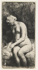 Kvinde bader sine fødder ved en bæk af Rembrandt van Rijn
