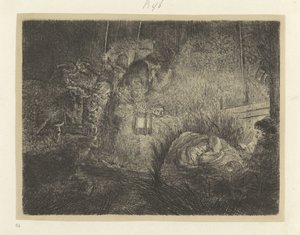 Aanbidding der herders: nachtstuk Samling af 85 originale tryk (serietitel) af Rembrandt van Rijn