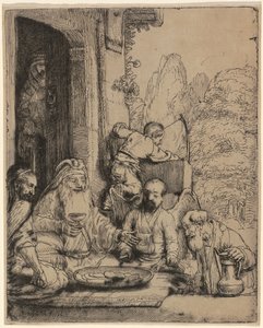 Abraham underholder englene af Rembrandt van Rijn